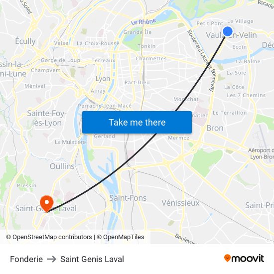 Fonderie to Saint Genis Laval map