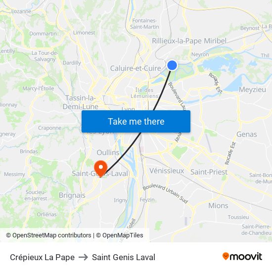 Crépieux La Pape to Saint Genis Laval map
