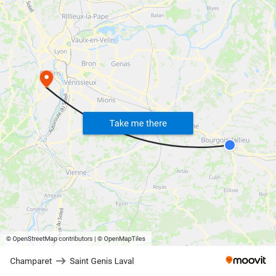 Champaret to Saint Genis Laval map