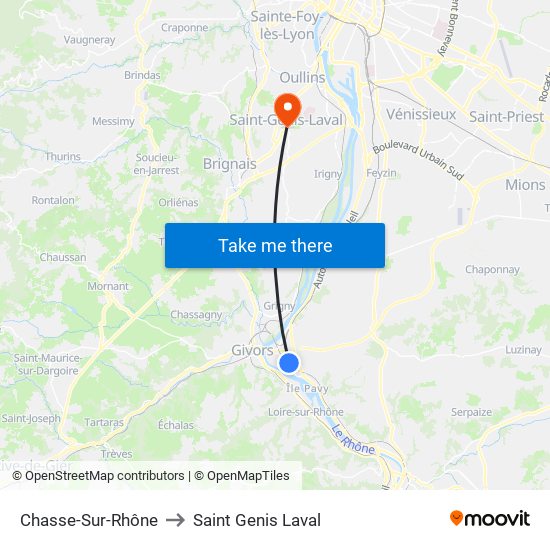 Chasse-Sur-Rhône to Saint Genis Laval map