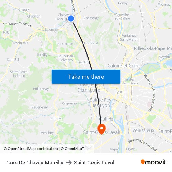 Gare De Chazay-Marcilly to Saint Genis Laval map