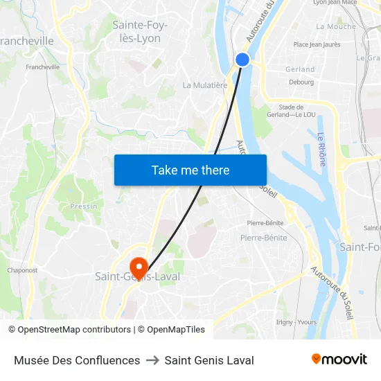Musée Des Confluences to Saint Genis Laval map