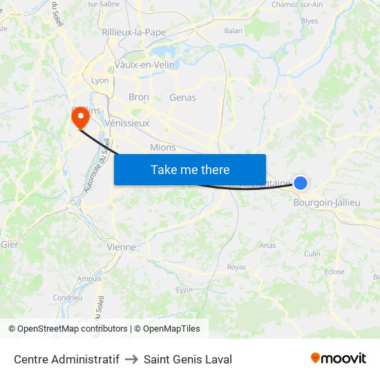 Centre Administratif to Saint Genis Laval map