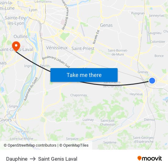 Dauphine to Saint Genis Laval map
