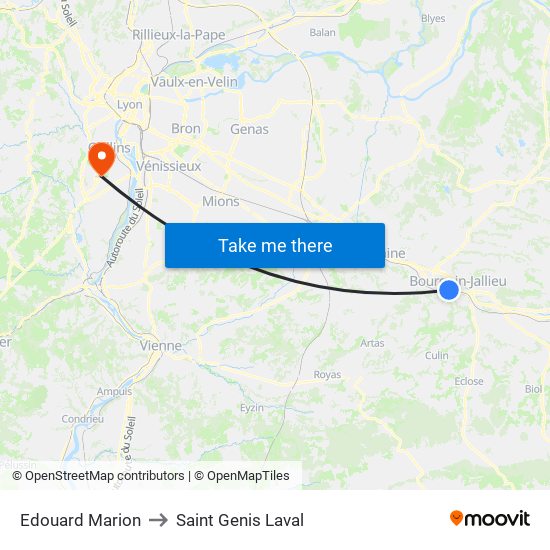 Edouard Marion to Saint Genis Laval map