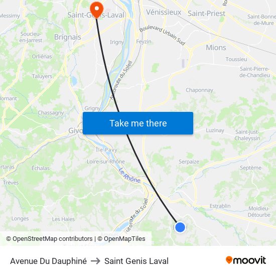 Avenue Du Dauphiné to Saint Genis Laval map