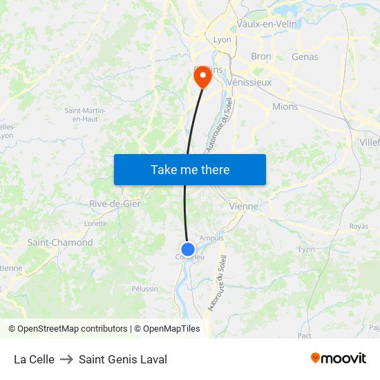 La Celle to Saint Genis Laval map