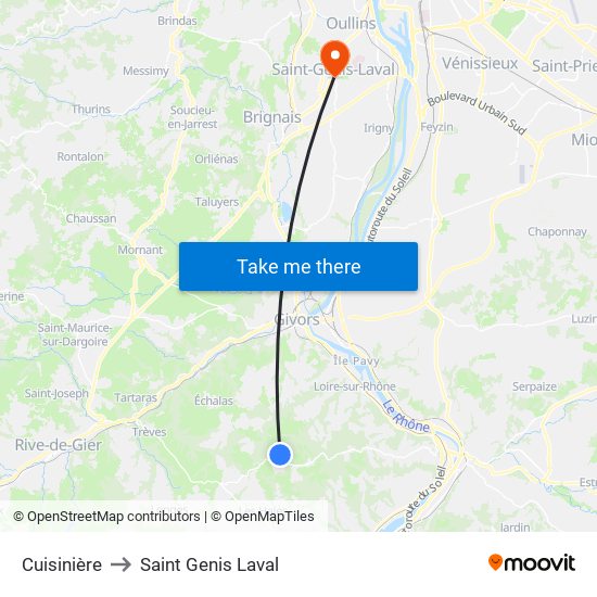 Cuisinière to Saint Genis Laval map