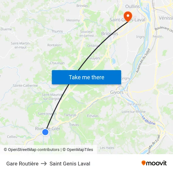 Gare Routière to Saint Genis Laval map