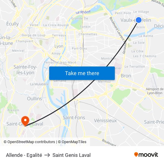 Allende - Egalité to Saint Genis Laval map