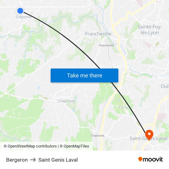 Bergeron to Saint Genis Laval map