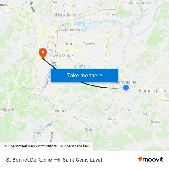 St Bonnet De Roche to Saint Genis Laval map