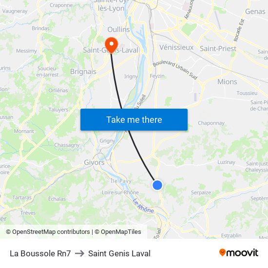 La Boussole Rn7 to Saint Genis Laval map