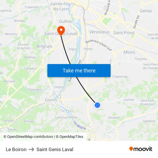 Le Boiron to Saint Genis Laval map