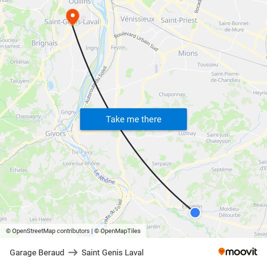 Garage Beraud to Saint Genis Laval map