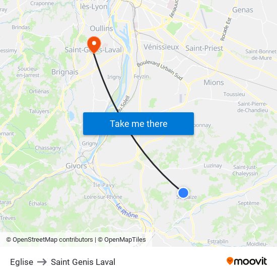 Eglise to Saint Genis Laval map