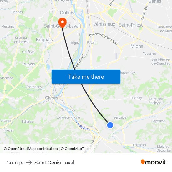 Grange to Saint Genis Laval map