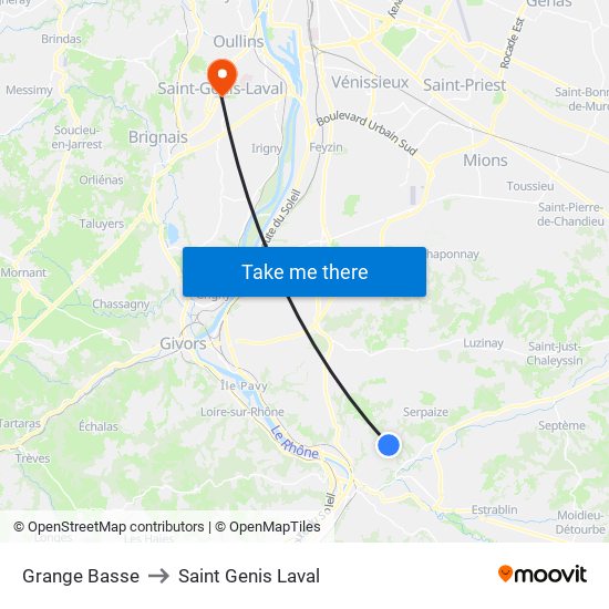 Grange Basse to Saint Genis Laval map