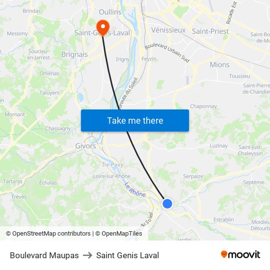 Boulevard Maupas to Saint Genis Laval map