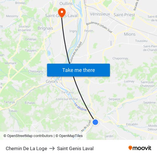 Chemin De La Loge to Saint Genis Laval map