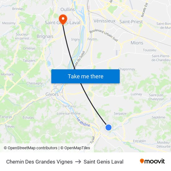 Chemin Des Grandes Vignes to Saint Genis Laval map