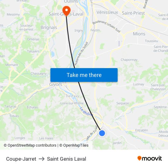 Coupe-Jarret to Saint Genis Laval map