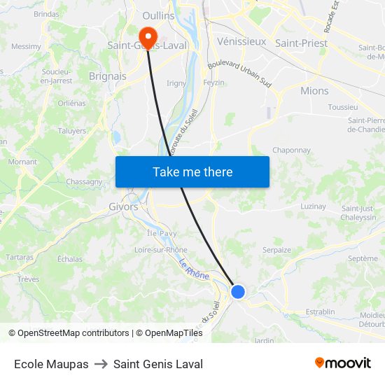 Ecole Maupas to Saint Genis Laval map