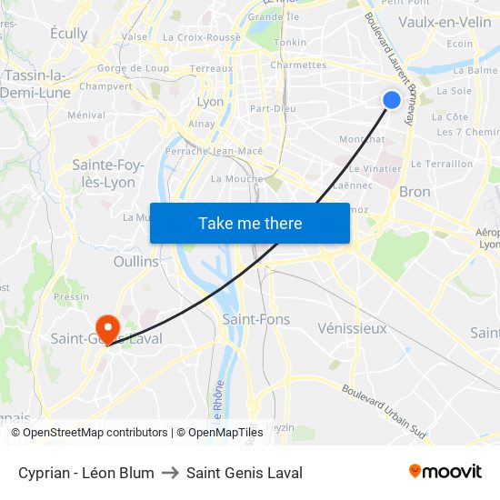 Cyprian - Léon Blum to Saint Genis Laval map