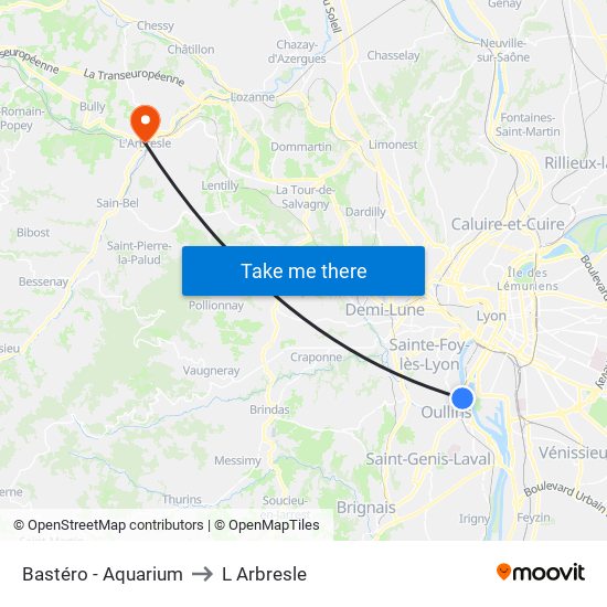 Bastéro - Aquarium to L Arbresle map