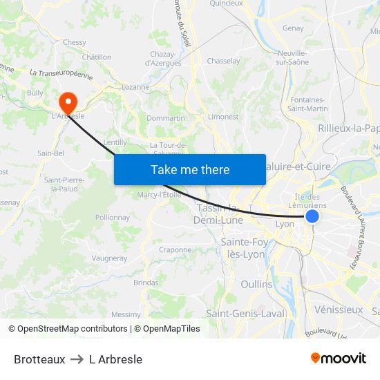 Brotteaux to L Arbresle map