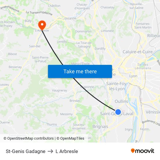 St-Genis Gadagne to L Arbresle map