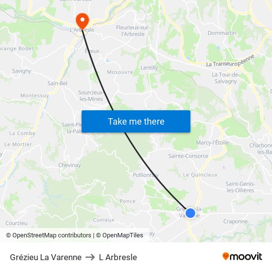 Grézieu La Varenne to L Arbresle map