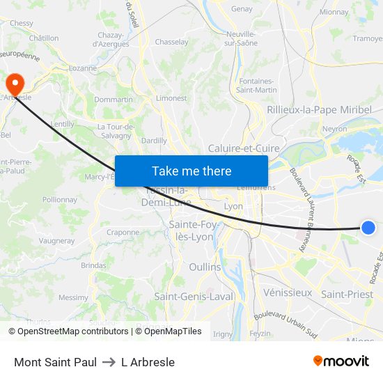 Mont Saint Paul to L Arbresle map
