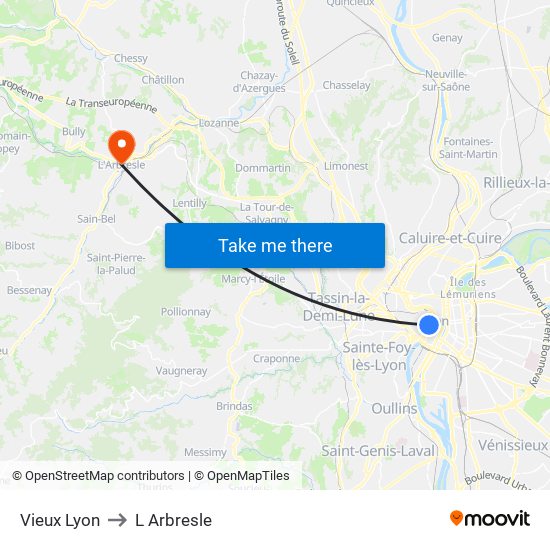 Vieux Lyon to L Arbresle map