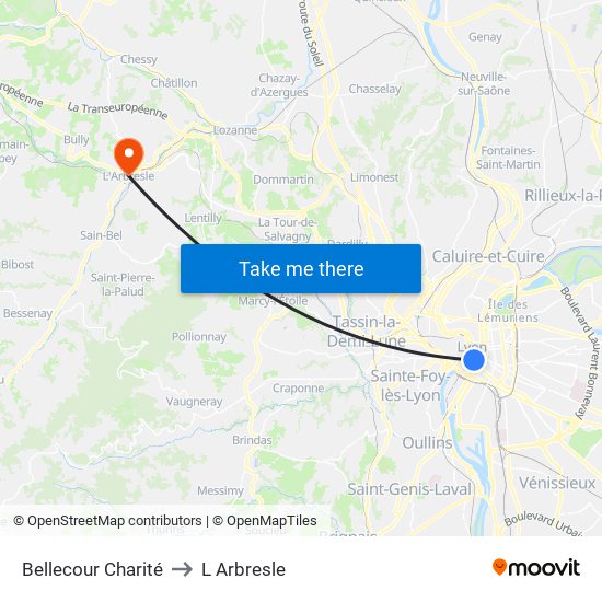Bellecour Charité to L Arbresle map