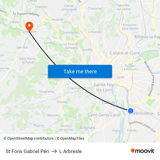 St Fons Gabriel Péri to L Arbresle map