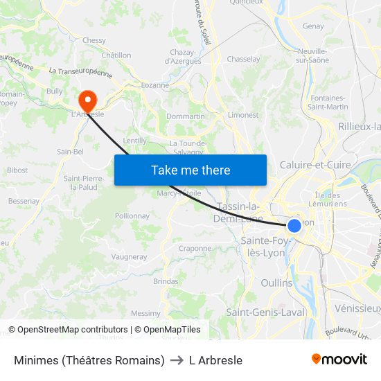 Minimes (Théâtres Romains) to L Arbresle map
