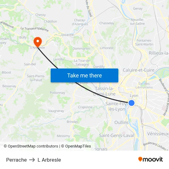 Perrache to L Arbresle map