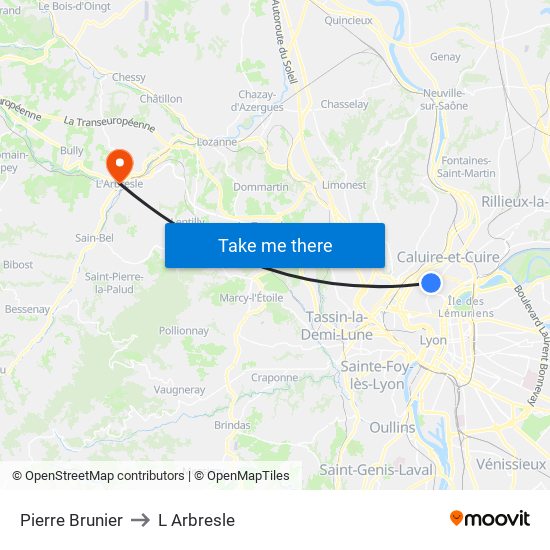 Pierre Brunier to L Arbresle map
