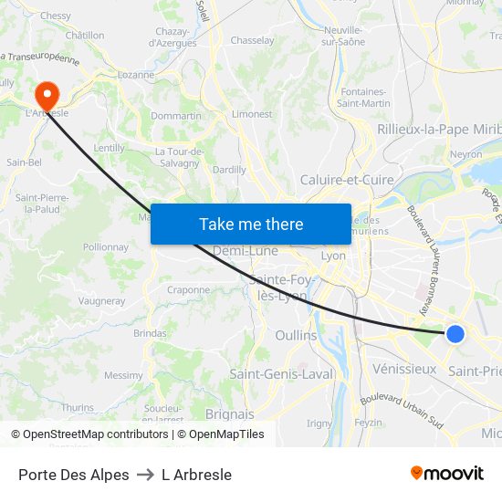 Porte Des Alpes to L Arbresle map