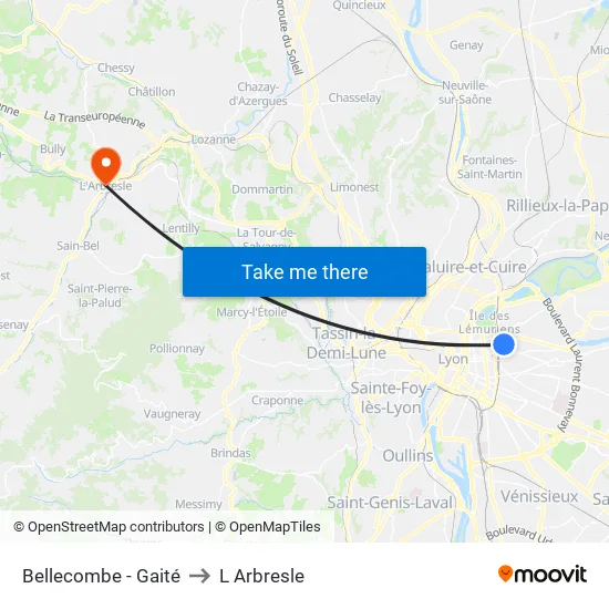 Bellecombe - Gaité to L Arbresle map