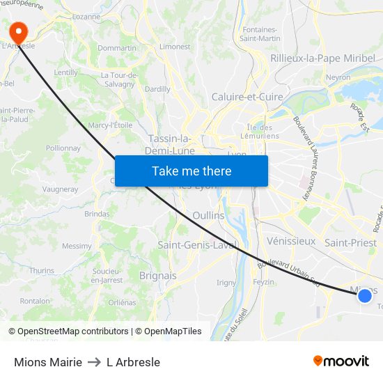 Mions Mairie to L Arbresle map