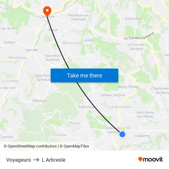 Voyageurs to L Arbresle map