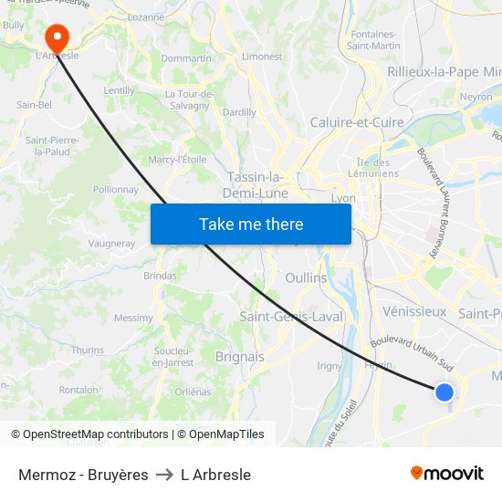Mermoz - Bruyères to L Arbresle map