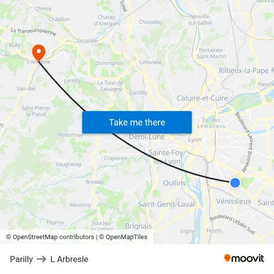 Parilly to L Arbresle map