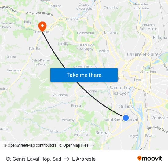 St-Genis-Laval Hôp. Sud to L Arbresle map