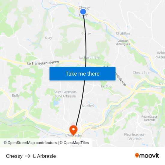 Chessy to L Arbresle map
