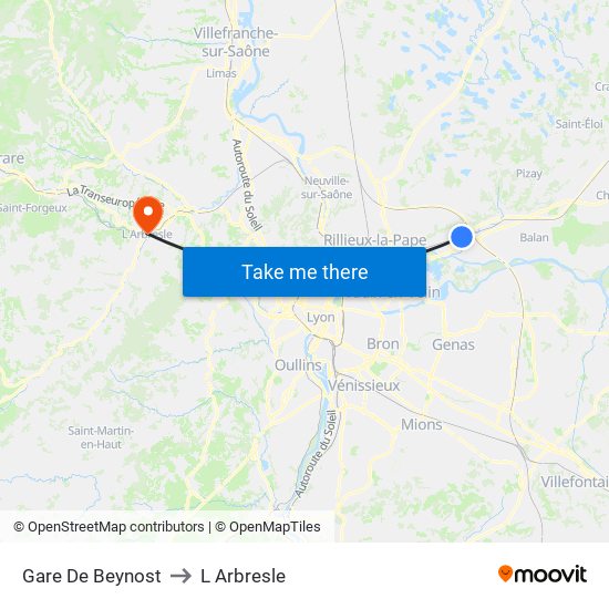 Gare De Beynost to L Arbresle map