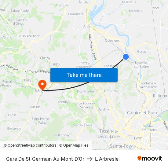 Gare De St-Germain-Au-Mont-D'Or to L Arbresle map