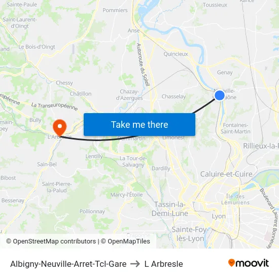 Albigny-Neuville-Arret-Tcl-Gare to L Arbresle map